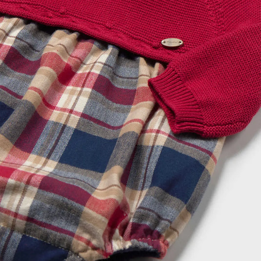 Conjunto 2pz mameluco combinado a cuadros y medias Rojo - Mayoral