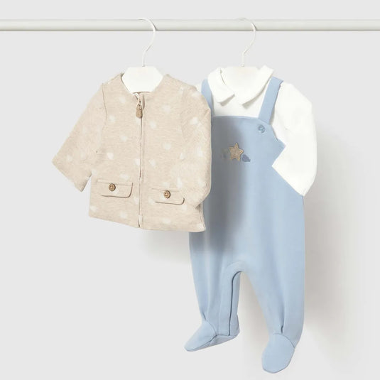 Conjunto 2pz mameluco efecto overall y chaqueta estampada Cielo - Mayoral
