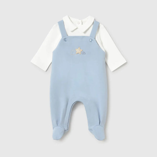 Conjunto 2pz mameluco efecto overall y chaqueta estampada Cielo - Mayoral