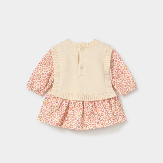 Vestido estampado con chaleco tejido para recién nacida, color Cream - Mayoral