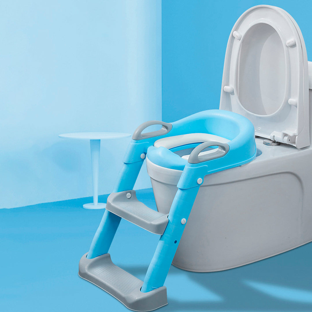 Adaptador de inodoro plegable para niños y niñas con escalera, almohadillas antideslizantes y cojín suave Azul