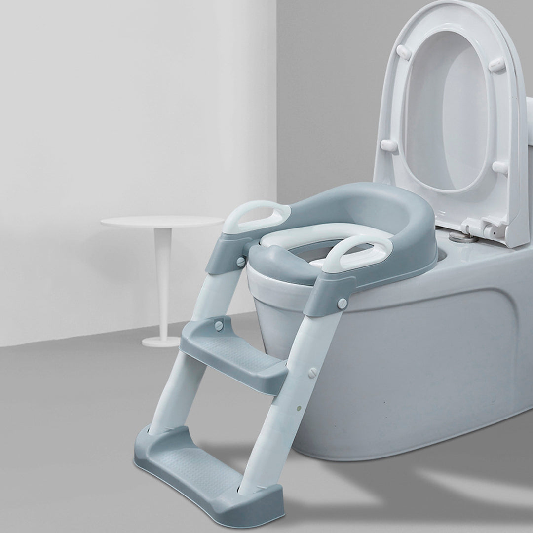 Adaptador de inodoro plegable para niños y niñas con escalera, almohadillas antideslizantes y cojín suave Gris