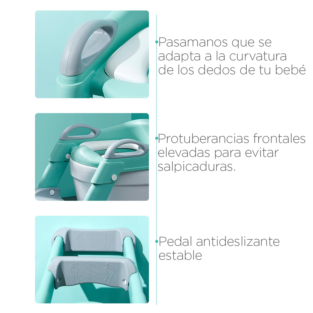 Adaptador de inodoro plegable para niños y niñas con escalera, almohadillas antideslizantes y cojín suave