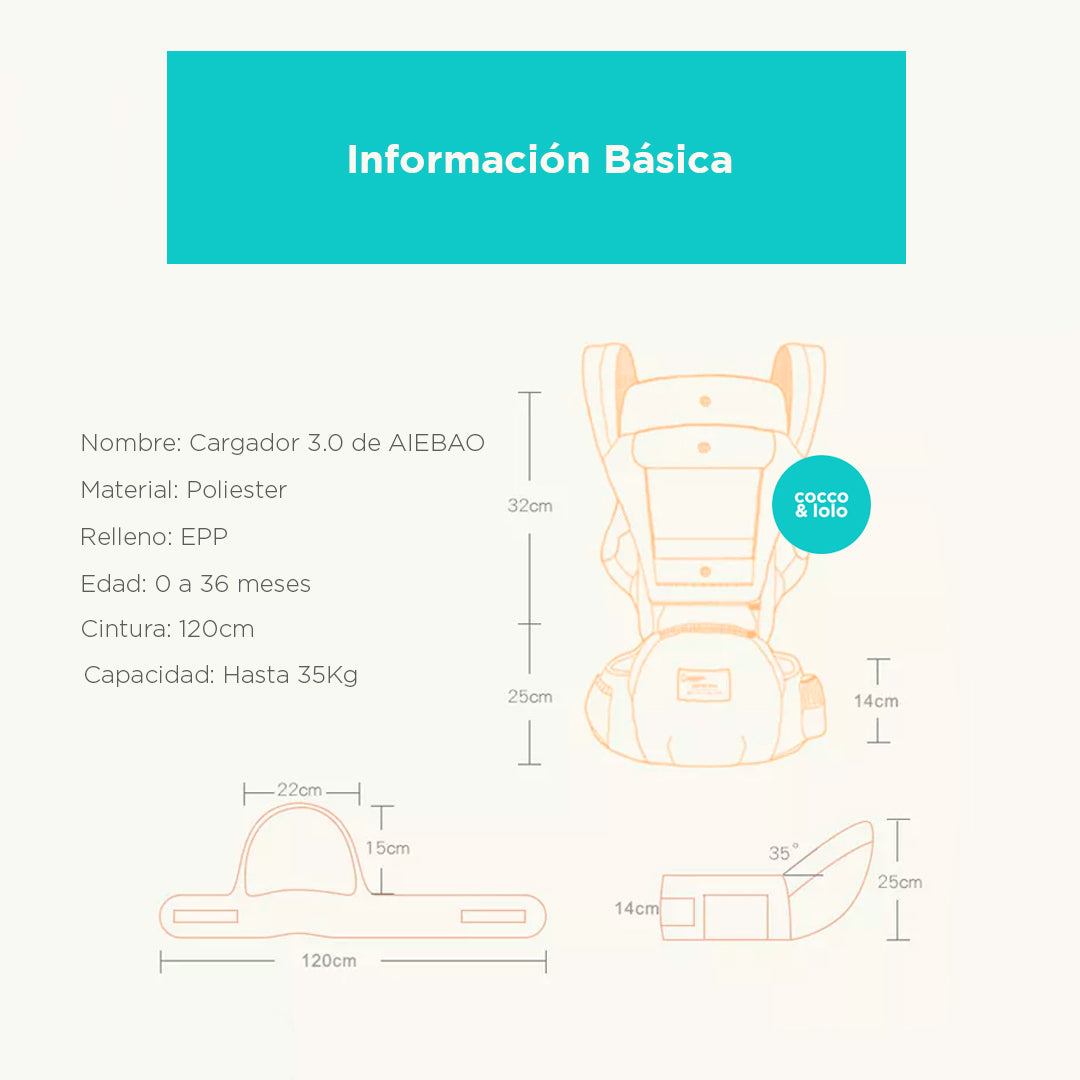 Portabebés ergonómico tipo canguro 3 en 1 con asiento para la cadera - Color&Life