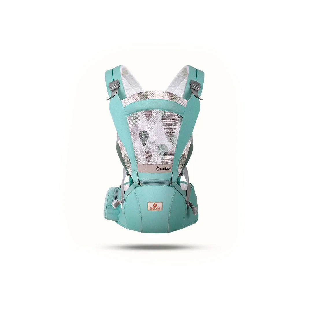 Cargador porta bebés, multifuncional, con malla de ventilación, base para cadera y bolsillos, ajustable - COLOR & LIFE Verde Menta