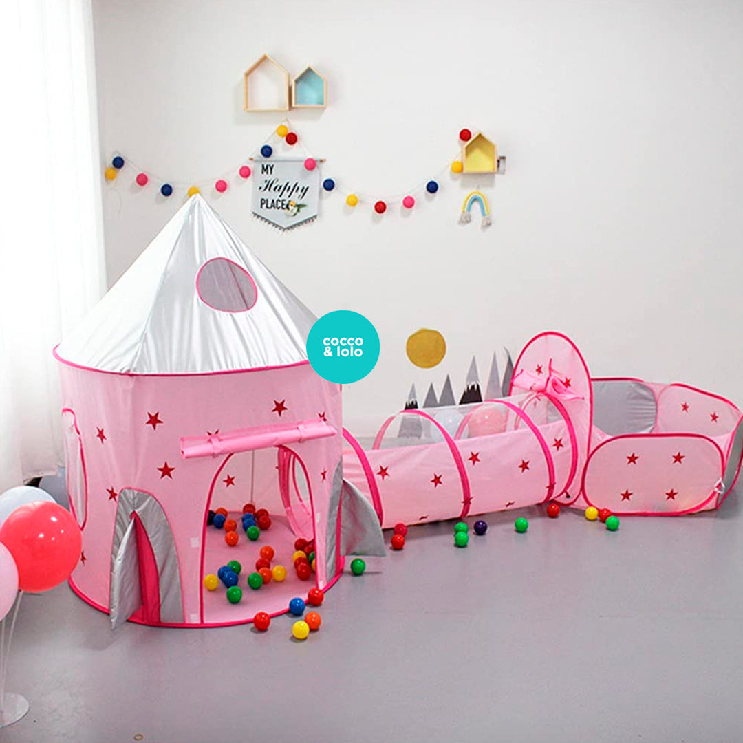 Castillo infantil de juego plegable con túnel, armado inmediato, gran tamaño, ideal para viajes y hogar Rosa