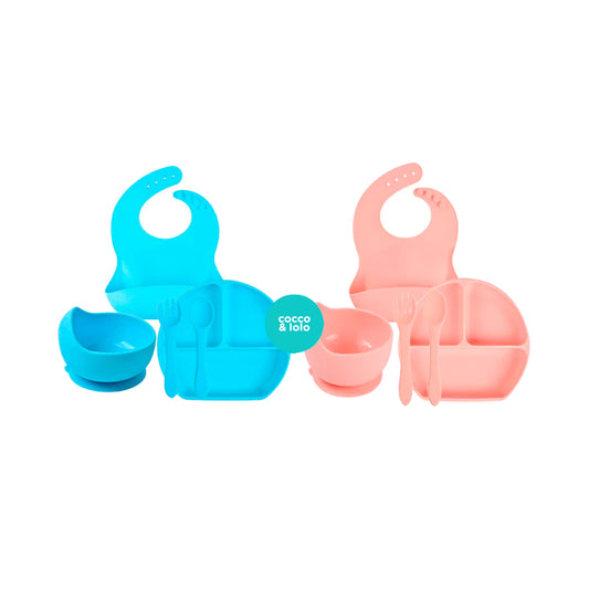 Kit de vajilla en silicona libre de PVC, BPA y látex, antideslizante con babero ajustable