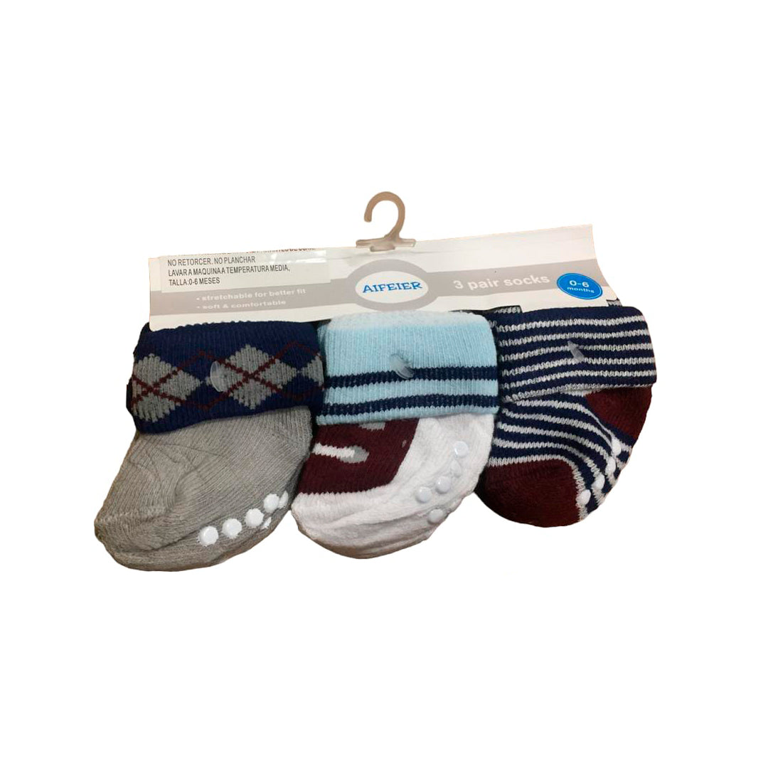 Set medias x3 AIFEIER Rayas Azules / Rombo Gris