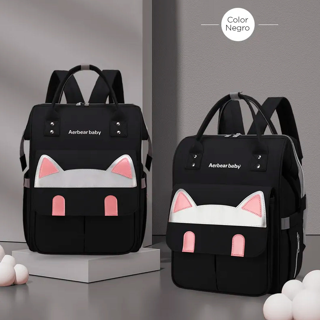 Pañalera tipo morral, unisex, de gran capacidad y con diseño de Orejas de Gato
