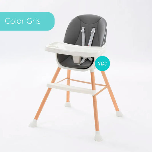 Silla comedor para bebé de 0 a 36 meses con patas de madera, reposapiés y altura ajustable