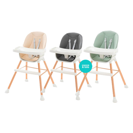 Silla comedor para bebé de 0 a 36 meses con patas de madera, reposapiés y altura ajustable