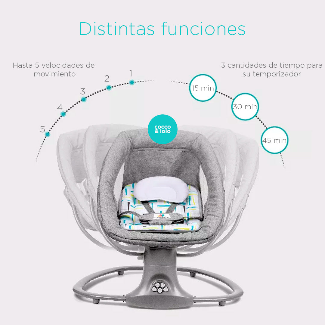 Silla mecedora eléctrica con velocidaddes, temporizador, mosquitero, música y móviles - Mastela