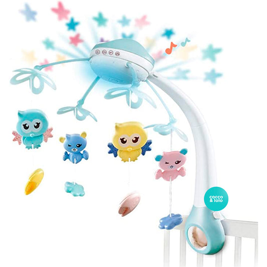 Móvil musical para cuna de bebé recién nacido, con juguetes giratorios y proyector de estrellas