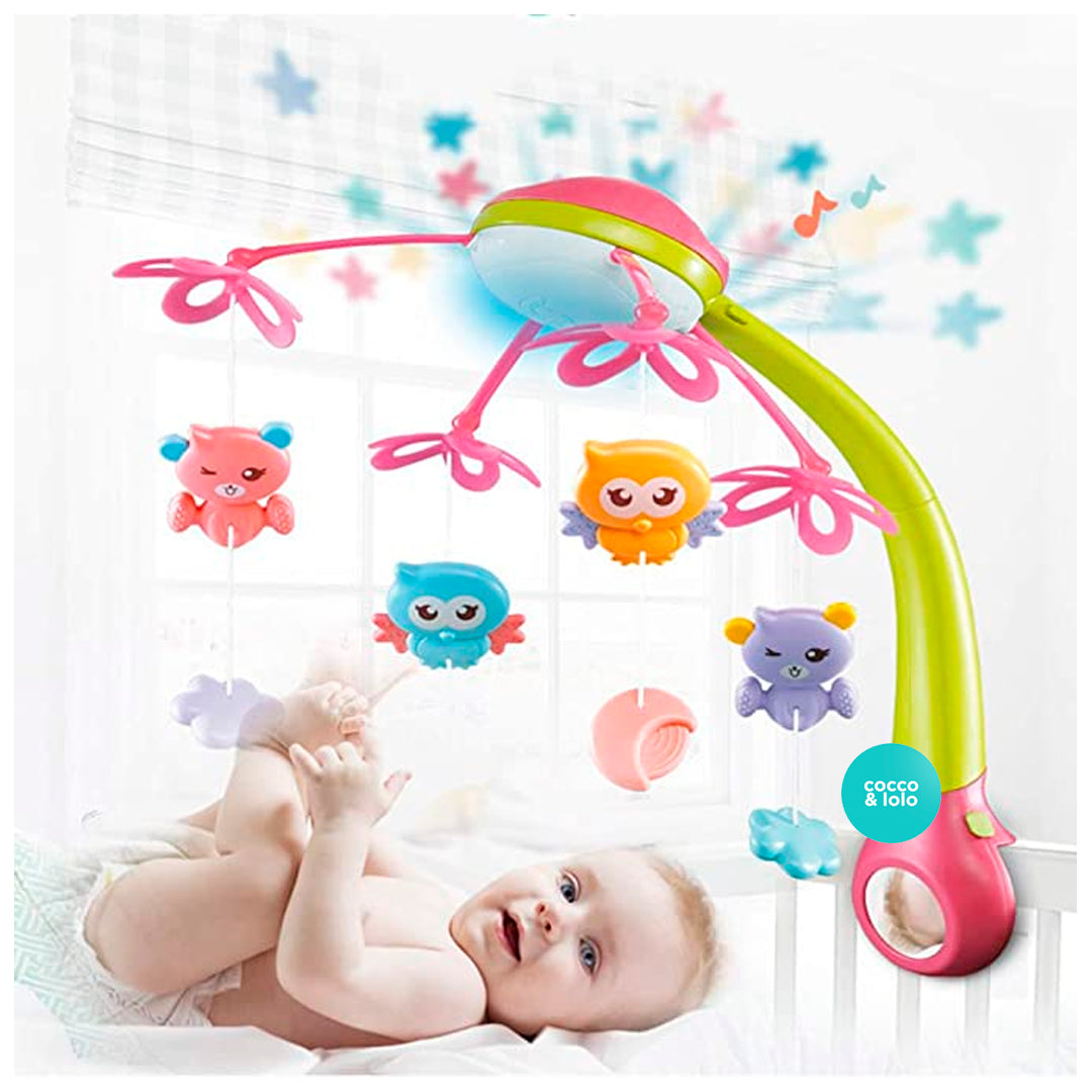 Móvil musical para cuna de bebé recién nacido, con juguetes giratorios y proyector de estrellas
